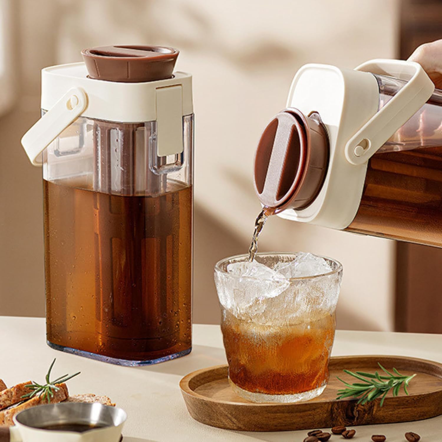 Jeiibrzui Cold Brew Kaffeemaschine – 1000 Ml – Tragbare Glaskaraffe Mit Feinfilter – Zubereitung Von Eiskaffee Und Tee – Auslaufsicheres Design Für Zuhause Und Unterwegs