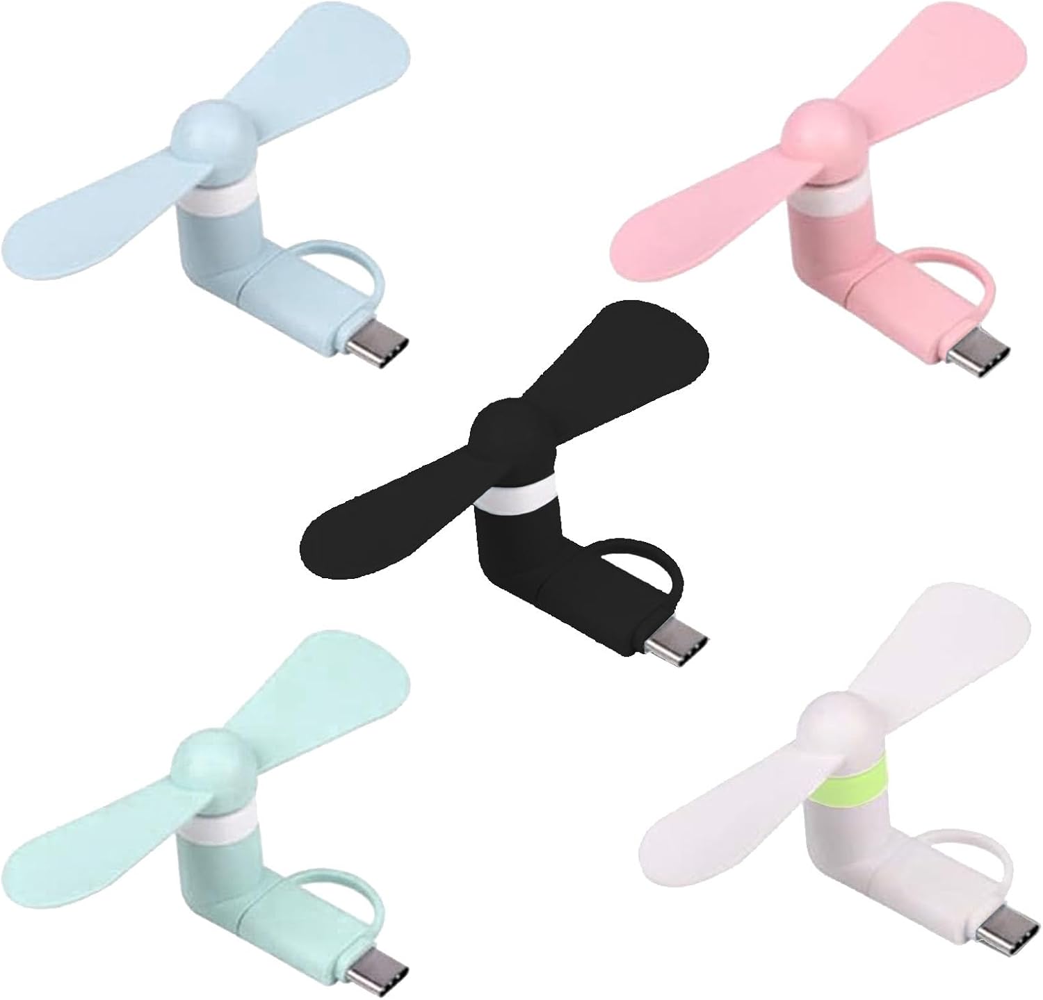 Jeiibrzui 5-teiliges Mini-ventilator-set – Tragbarer 2-in-1-usb-kühler – Usb-c Und Micro-usb – Weiches Tpe-material – Für Iphone Und Android – Ideal Für Reisen, Büro Und Outdoor-aktivitäten