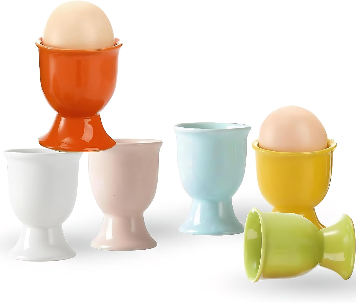 Jeiibrzui 6er-set Eierbecher Aus Porzellan – Runde Keramik-eierbecher Für Weich- Und Hartgekochte Eier – Farbenfrohes Geschirr, Ideal Für Brunch Und Ostergeschenke