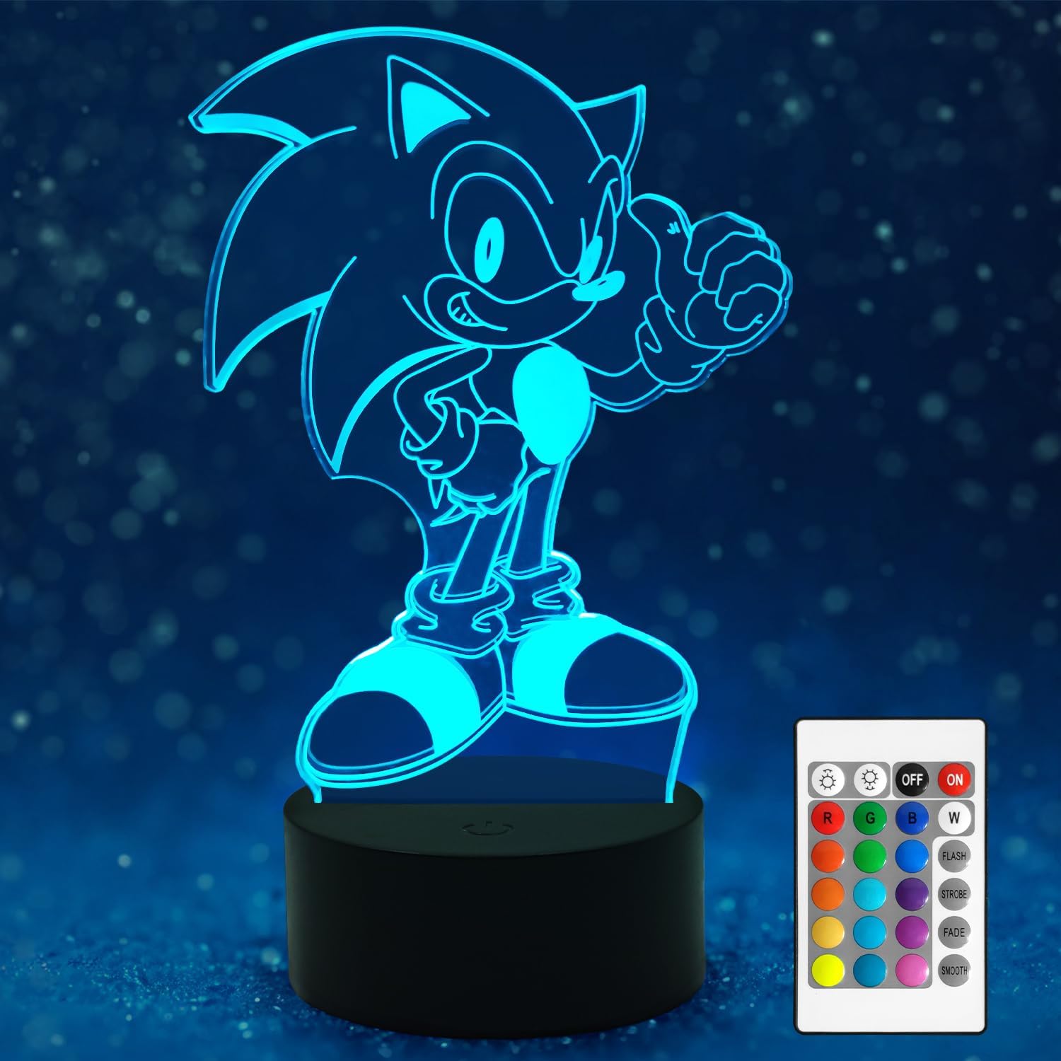 Jeiibrzui Sonic The Hedgehog 3d-nachtlicht – 16-farbige Led-lampe Mit Optischer Illusion – Schlafzimmerdekoration – 1 Stück – Touch- Und Fernbedienungssteuerung – Mehrfarbig
