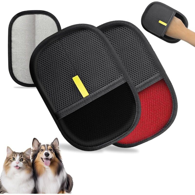 Set Mit 2 Handschuhen Zur Entfernung Von Tierhaaren, Geeignet Für Hunde Und Katzen, Wiederverwendbar Und Basierend Auf Dem Prinzip Der Statischen Elektrizität.
