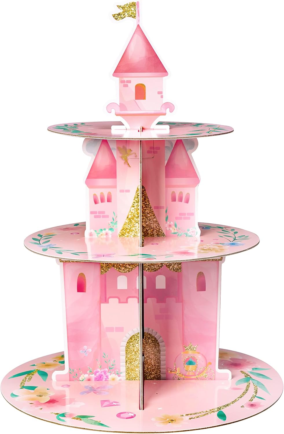 Jeiibrzui Cupcake-ständer In Rosa Aquarell - 3-stöckiger Dessertturm Aus Pappe Im Prinzessinnen-stil - 1 Set Mit Kuchendekoration - Rosa Für Geburtstagsfeiern Und Babypartys