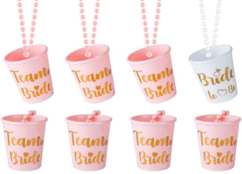 Jeiibrzui Future Bride Geschenkset - Jga 8-teiliges Gläserset Mit Kette - 1 Weißes Glas "future Bride" Und 7 Rosa Gläser "team Bride" - Acryl-schnapsgläser Für Junggesellinnenabschiede, Dekoration Und