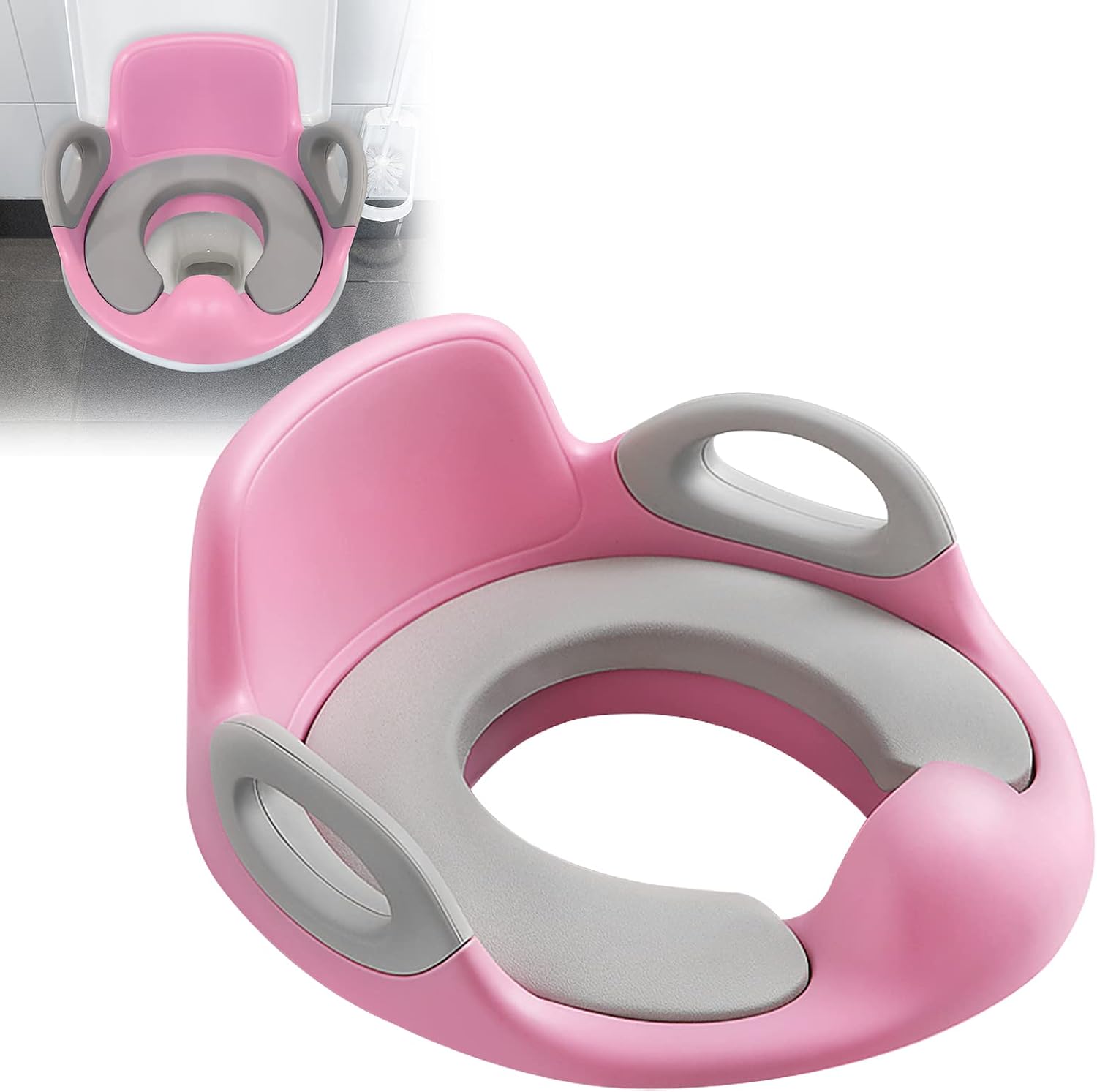 Jeiibrzui Kinder-toilettensitz – Ergonomisches Design Mit Rutschfesten Griffen – Kompatibel Mit Ovu-toiletten – Inklusive Spritzschutz – Weiches Pu-kissen – Rosa