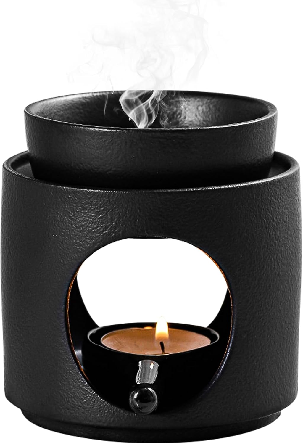 Jeiibrzui Duftlampe Aus Keramik Mit Teelichthalter – 11 X 10 Cm – Abnehmbare Schale Für Ätherische Öle Und Wachs – Stimmungslicht Für Wohn- Und Schlafzimmer – Schwarz