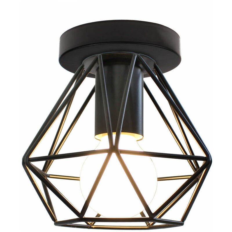 Industrielle Schwarze Metall-deckenleuchte – Rautenform – E27-fassung – 220–240 V – Schirmgröße 16 X 15 Cm – Wohnzimmer-/flurleuchte