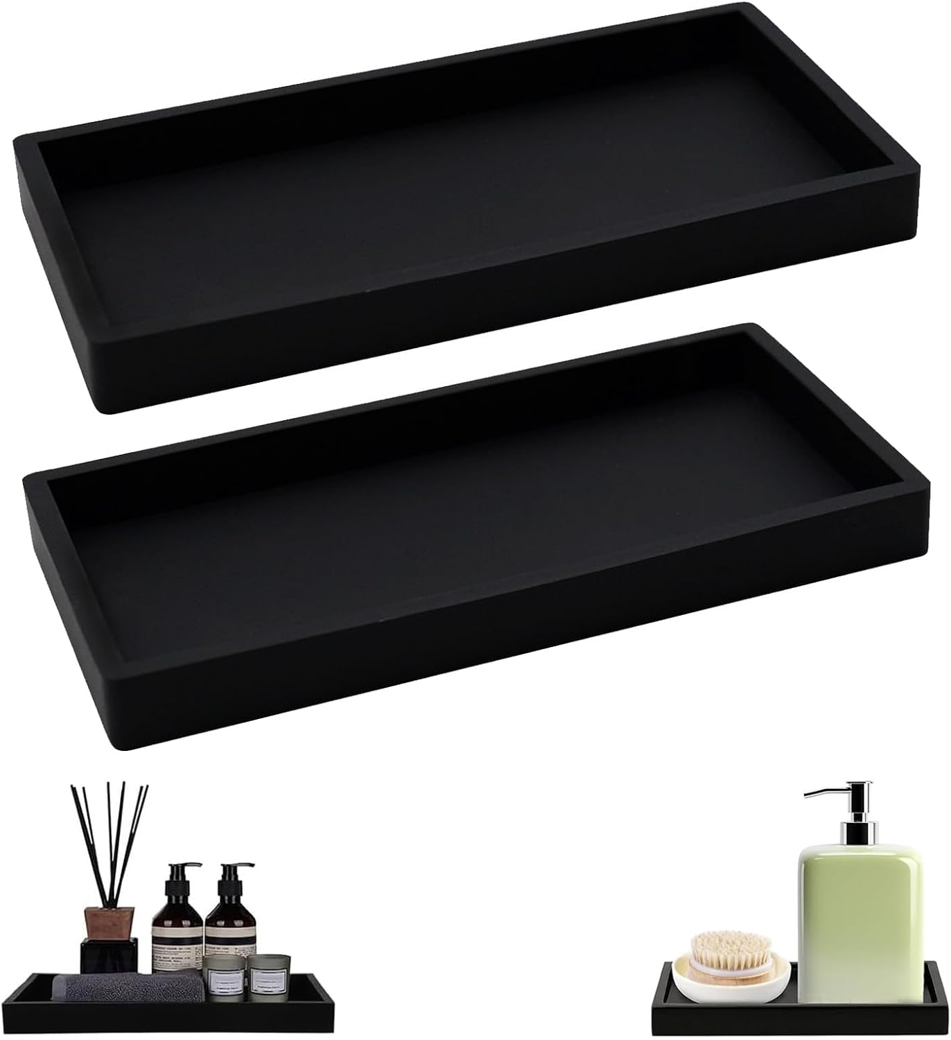 Badezimmertablett – 2-teilig – Kunstharz – Kosmetikablage – Für Waschbecken Und Küche – Schwarz, 20 X 10 X 2 Cm