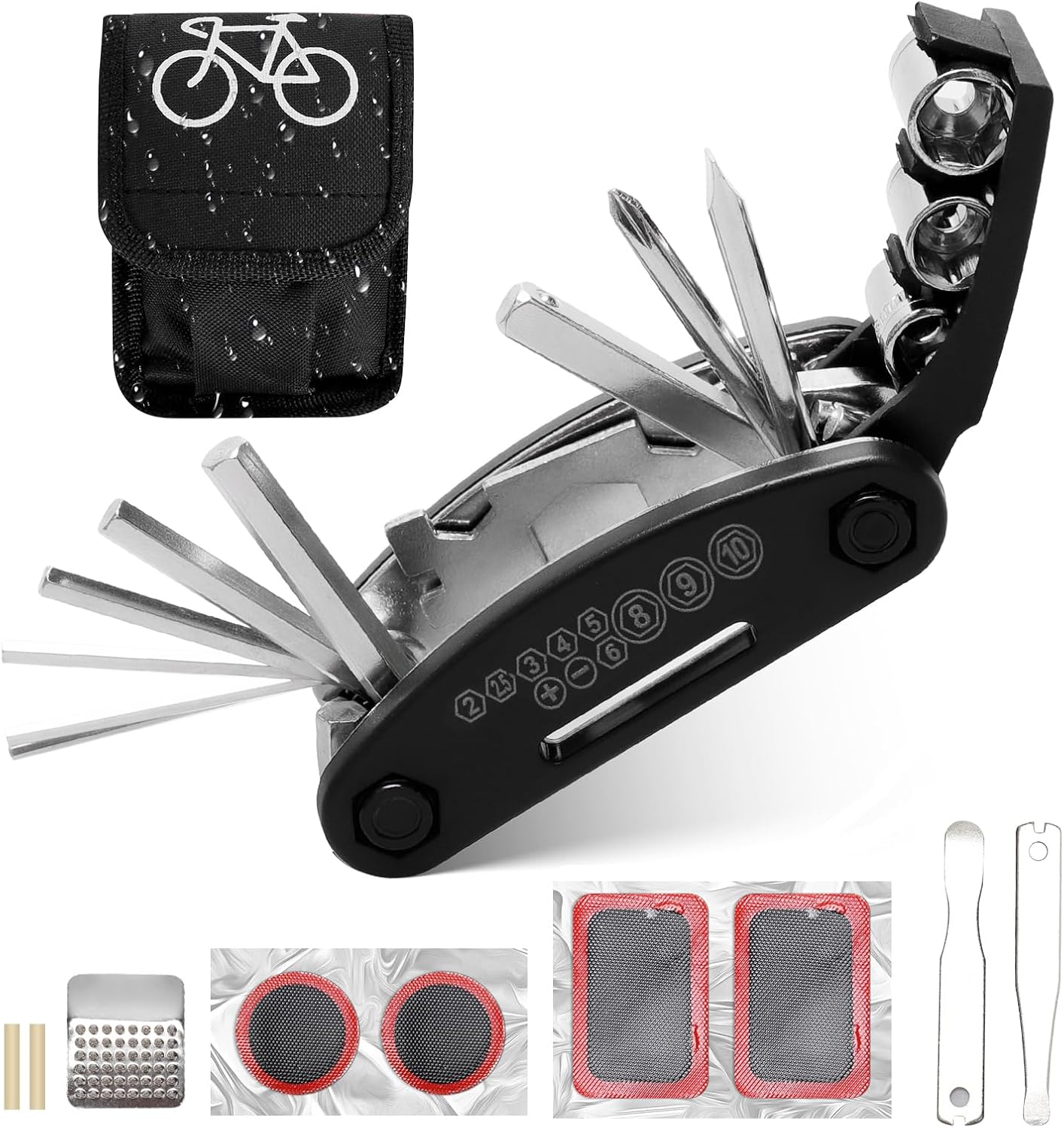Fahrradreparaturset – 16-in-1 – Stahl Und Kunststoff – Kompaktes Multitool – Radfahren Und Wandern – Schwarz