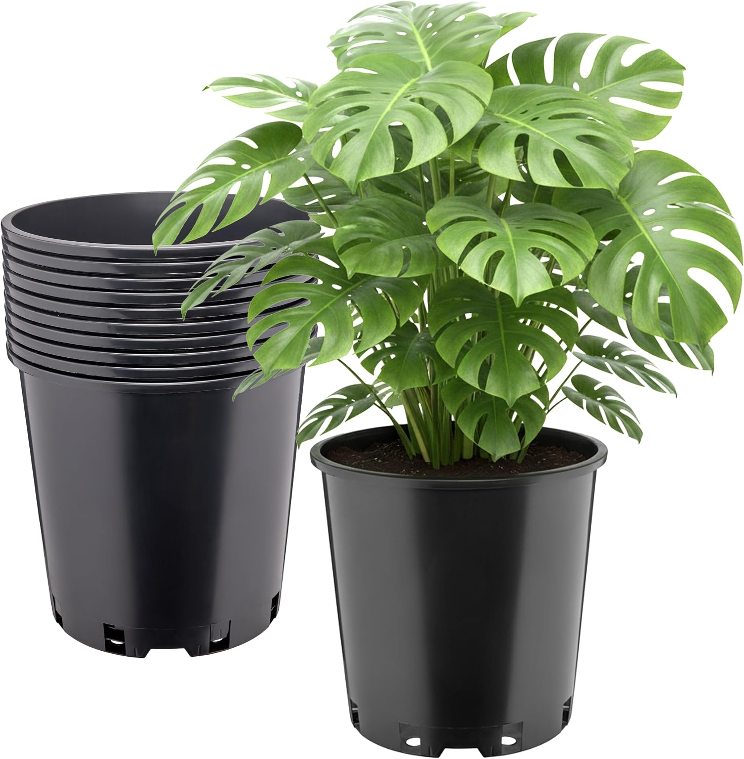 Runder Pflanztopf – 10er-pack – Schwarzer Kunststoff – Effektive Drainage – Für Den Garten, Gewächshaus – Ø 26 X 26 Cm