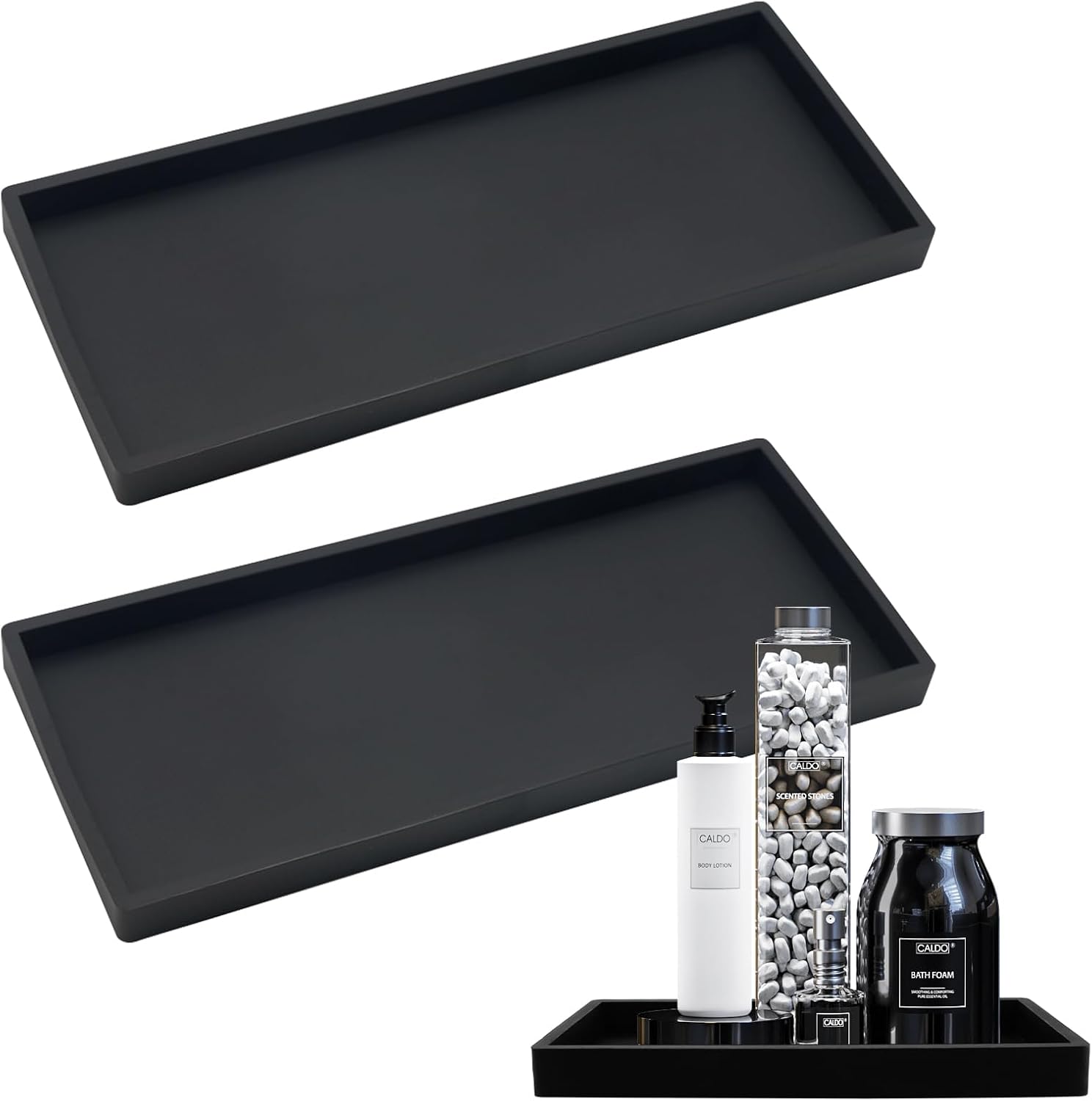 Ablageschale – 2er-set – Silikon – Erhöhter Rand – Bad & Küche – Schwarz, 20 X 10 X 2 Cm
