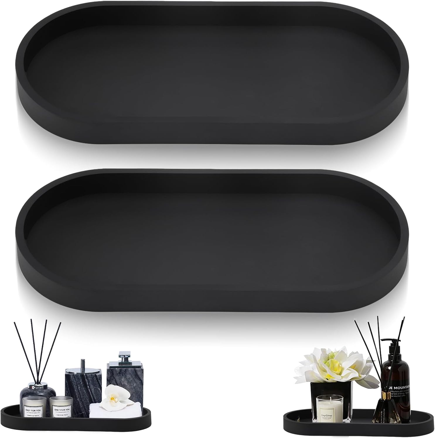 Dekoratives Tablett – 2er-set – Schwarzes Silikon – Oval – Für Seifen Und Schmuck – 24,5 X 11 X 2 Cm
