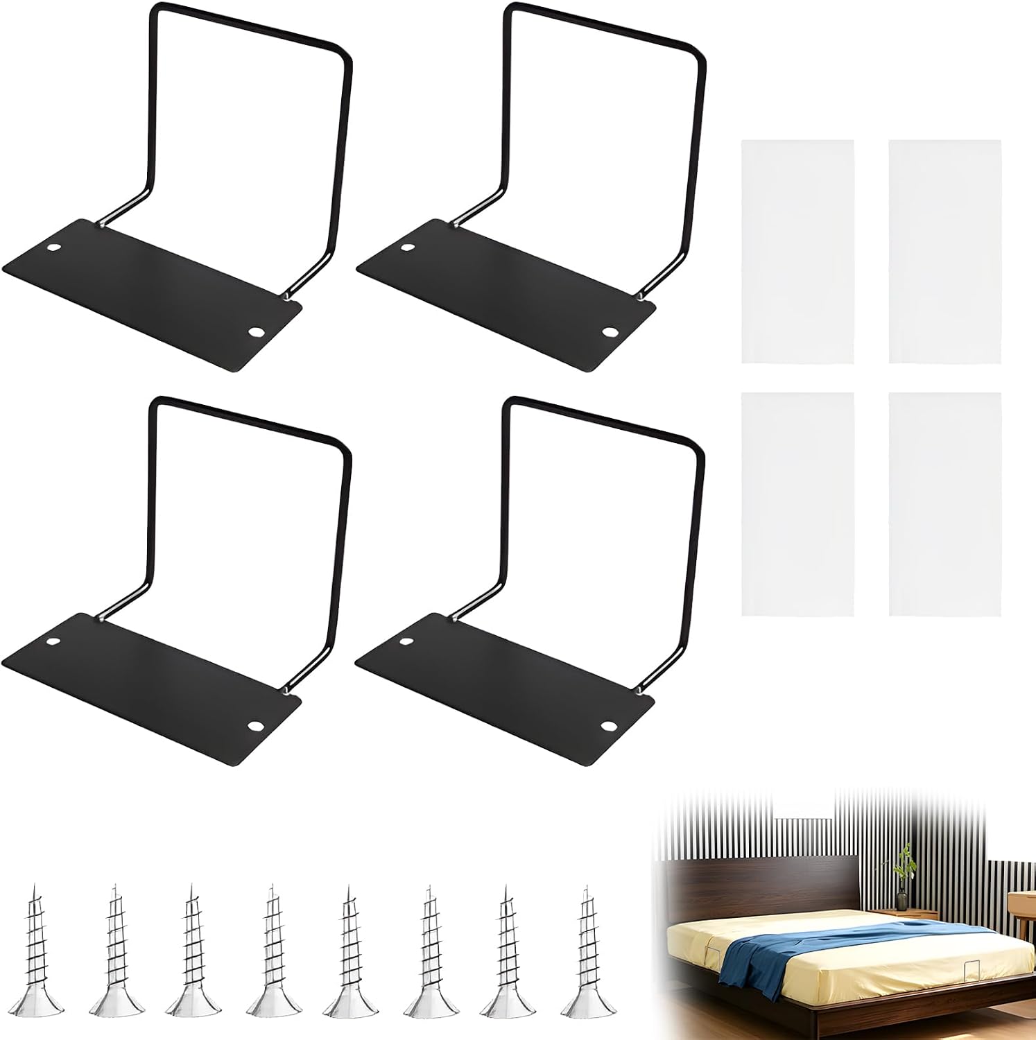Matratzenhalterung – 4er-set – Schwarzes Eisen – Rutschfest – Für Bett Und Sofa – Inkl. Schrauben Und Kleber