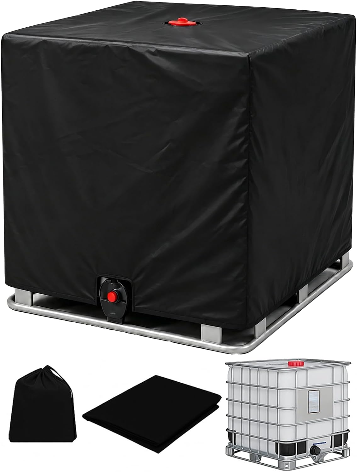 1000-liter-tankabdeckung – 1-teilig – Oxford-gewebe – Uv-beständig Und Wasserdicht – Für Ibc-tanks Im Außenbereich – Schwarz