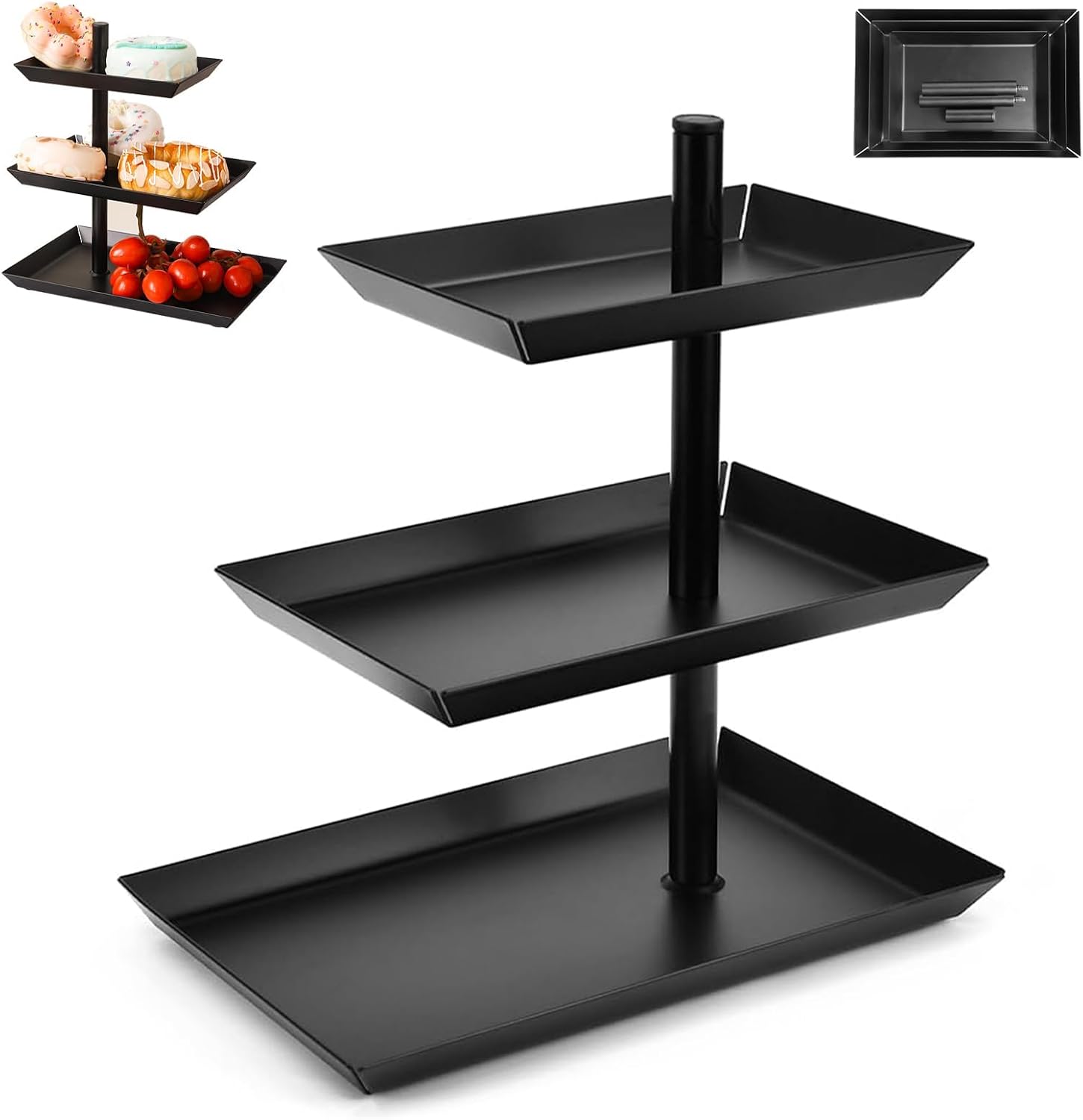 Jeiibrzui 3-stöckiger, Drehbarer Obstständer - 24,5 X 15,5 X 26 Cm - 1 Stück - Schwarz - Edelstahl - Drehbarer Präsentationsständer Für Küche, Bad Und Wohnzimmer