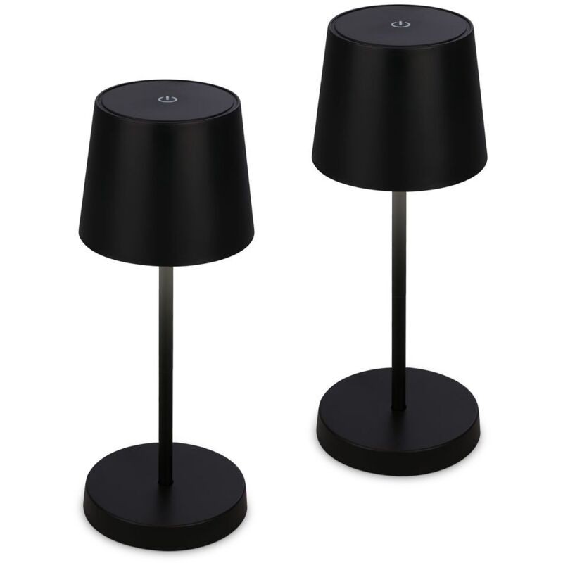 Set Mit 2 Wiederaufladbaren Led-tischleuchten, 2,6 W, 10,5 X 26 Cm, Zylindrisch, 150 Lm, 3000 K Warmweiß, Ip44, Per Touch Dimmbar, Schwarz. Tischleuchten Für Wohnzimmer, Schlafzimmer Und Balkon.