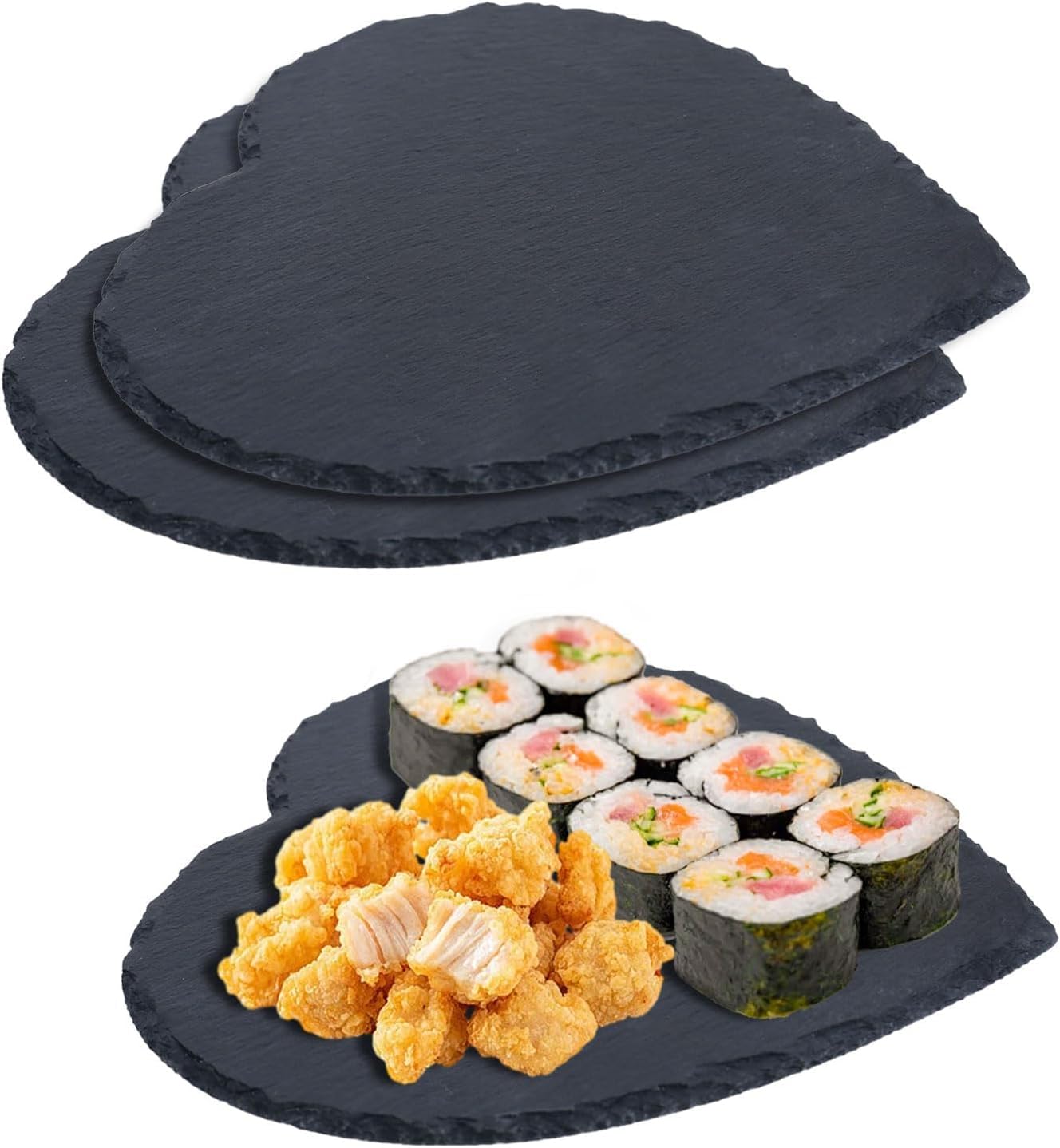 Jeiibrzui Servierplatten Aus Naturstein – 20 X 20 Cm – 2er-set – Schwarzer Schiefer – Ideal Für Sushi, Käse Und Partydekorationen