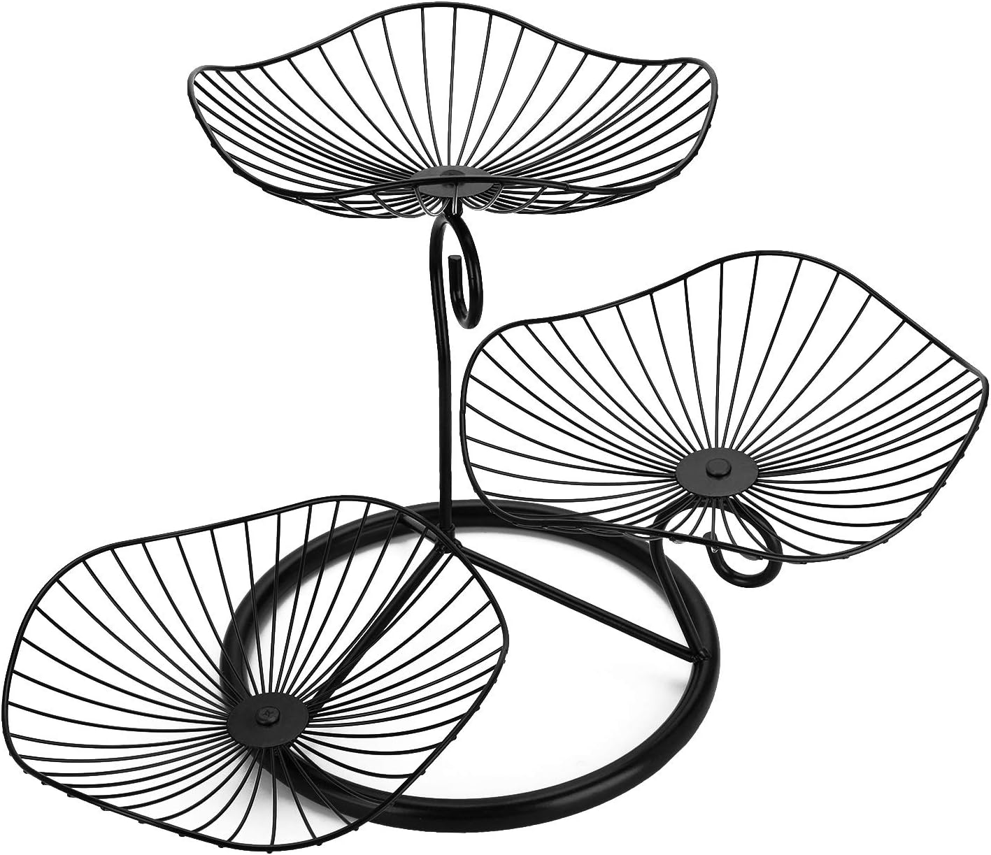 Jeiibrzui Lotus-serie Obstkorb – 24 Cm – 3-stöckiges Aufbewahrungsregal Für Gemüse Und Brot – Schwarz