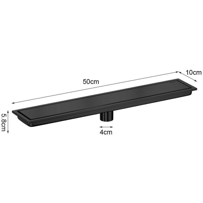 Verdeckter Linearer Bodenablauf, 10 X 50 Cm, Schwarze Ausführung, Edelstahl 304, Luxuriöser Badablauf Mit Geruchskontrollsystem Und Verdeckter Ablaufrinne – Trywise