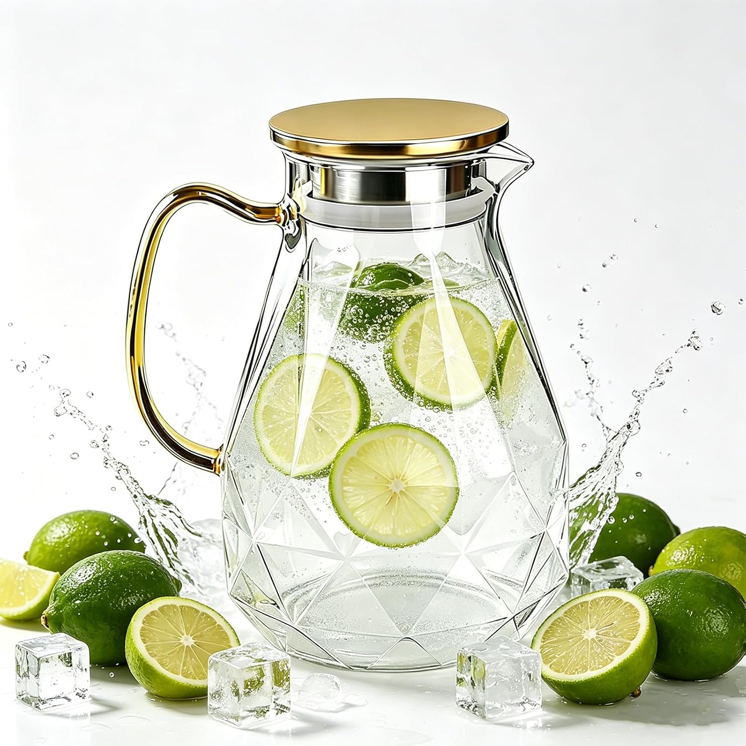 Glaskaraffe – 1,8 L – Diamantdesign – Borosilikatglas – Für Eistee Und Heißen Kaffee – Transparent