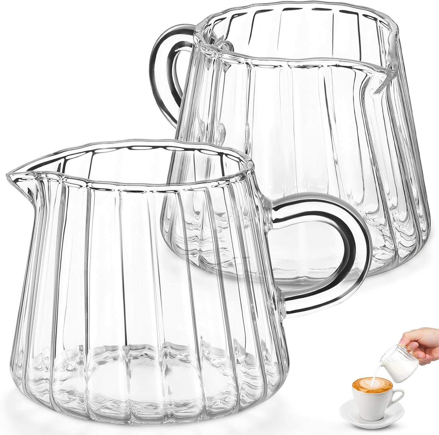 Jeiibrzui Milchkaraffe – 200 Ml – 2er-set – Transparent – Hitzebeständige Milchkaraffe Aus Borosilikatglas, Ideal Für Espresso Und Tee