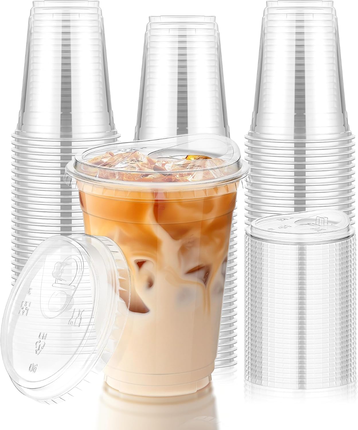 Jeiibrzui Becher – 480 Ml – 100 Stück Mit Ausgießdeckel – Transparent Für Eiskaffee, Smoothies Und Kaltgetränke
