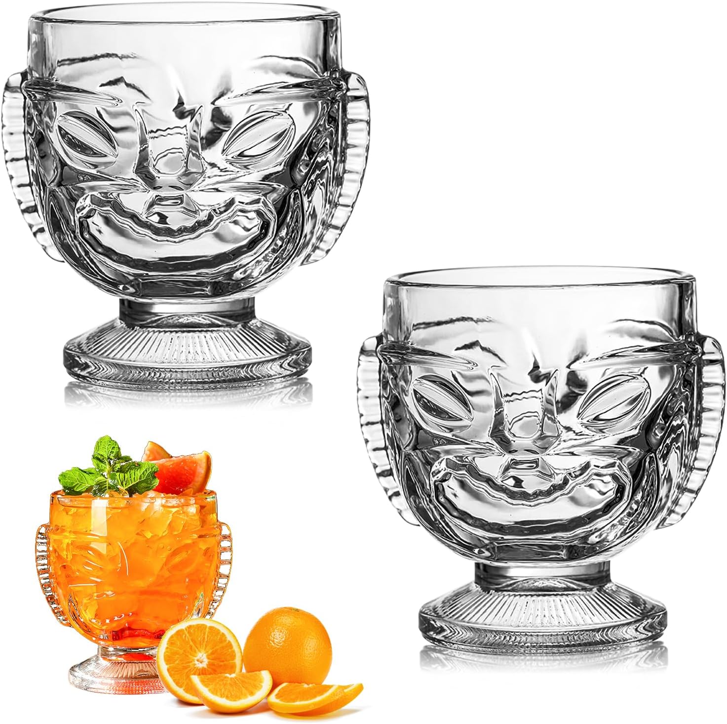 Jeiibrzui Cocktailglas-set – 425 Ml – 2-teilig – Beidseitiges Jeiibrzui-design – Geätztes Klarglas – Ideal Für Partys Mit Freunden, Whisky Und Eiskaffee