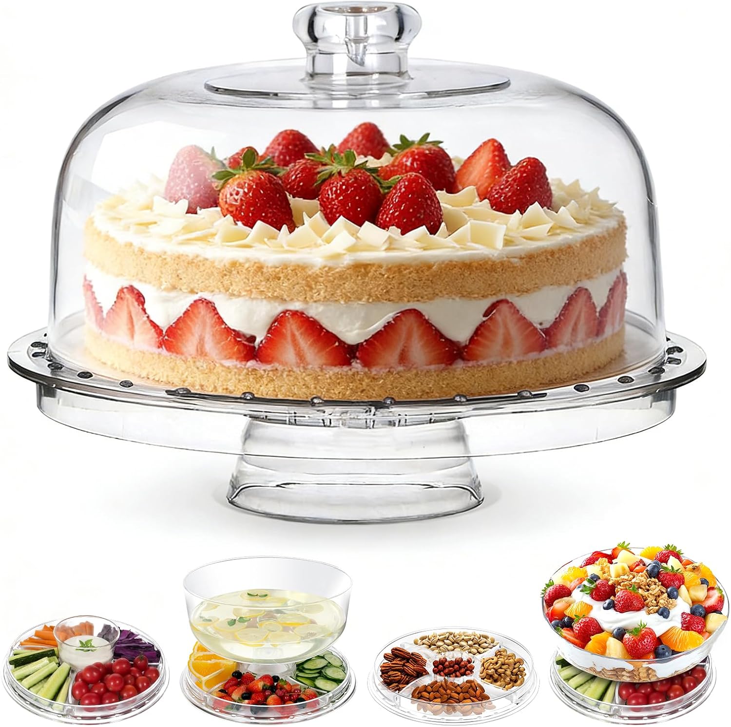 Jeiibrzui Kuchenform Mit Deckel – 31 Cm – 6-in-1 Multifunktions-servierform Mit Boden Und Deckel – Transparent