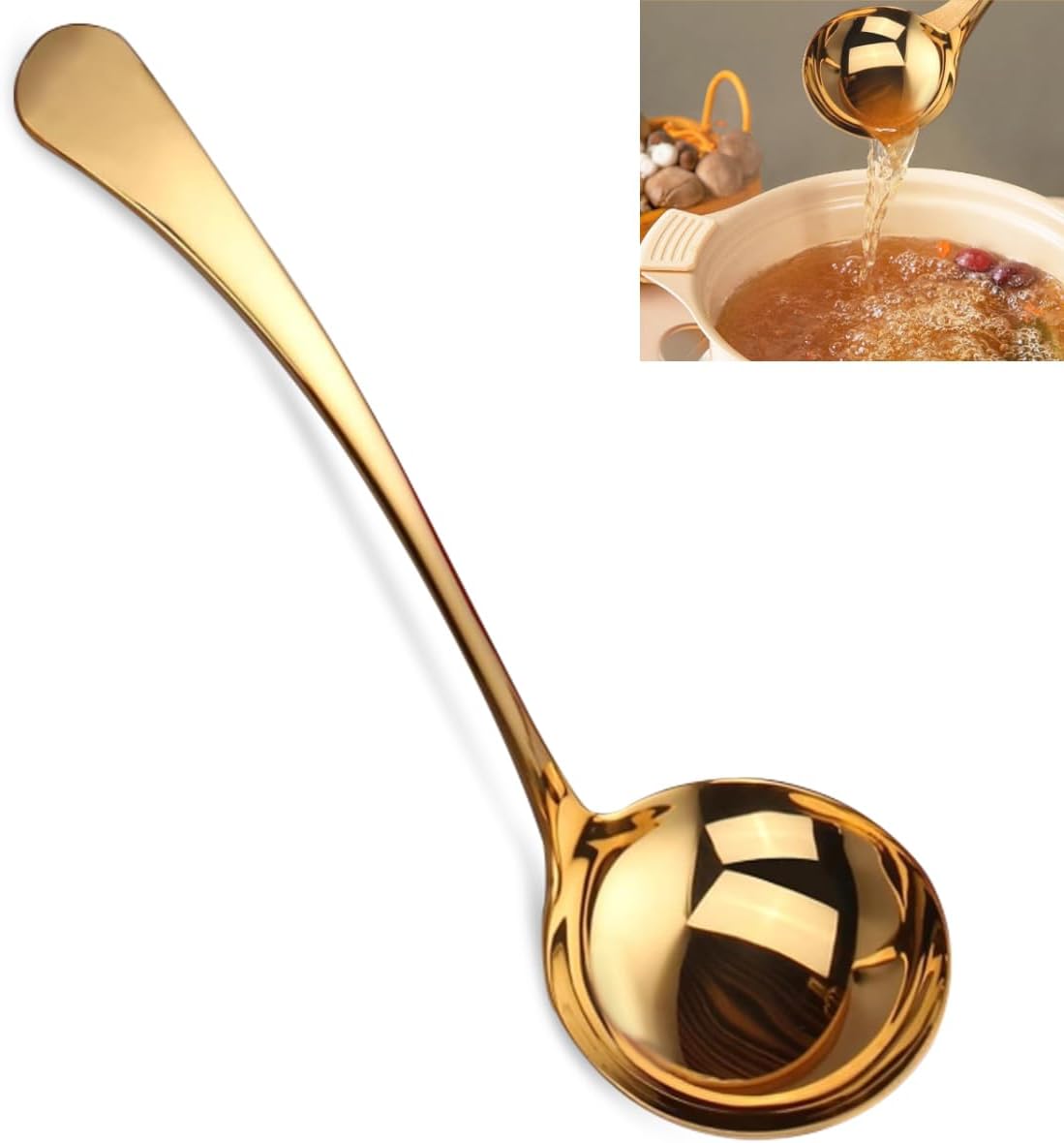 Suppenkelle Aus Edelstahl, 20 Cm Kleine Kelle Mit Langem Griff, Servierlöffel Für Suppen Und Eintöpfe, Spülmaschinenfest, Zum Kochen, Für Brühe, Saucen Und Zum Servieren (gold)