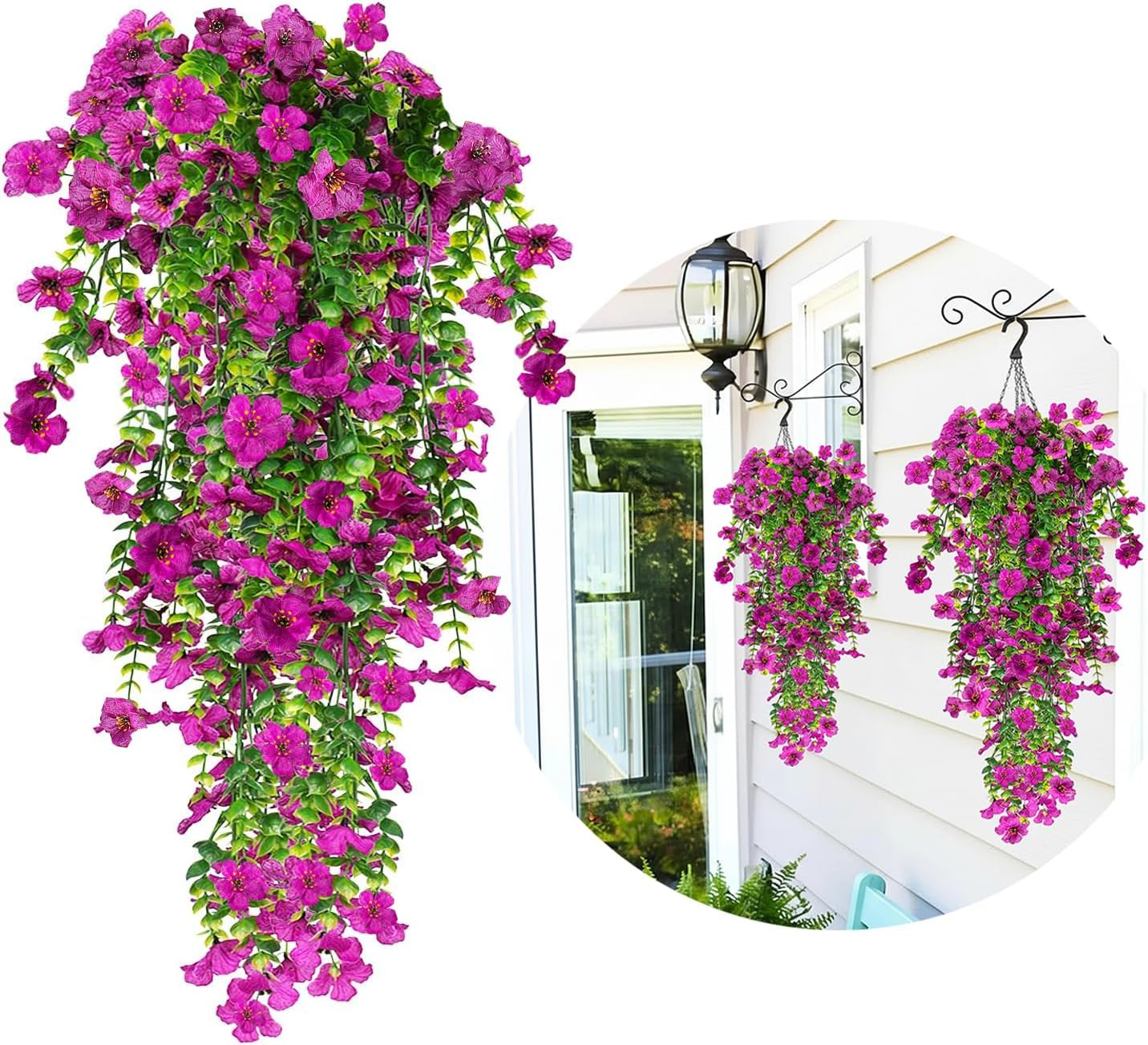 Jeiibrzui Künstliche Hängeblumen – 77 Cm – 4er-set – Uv-beständig – Lila – Ideal Für Balkon, Garten Und Hochzeitsdekoration