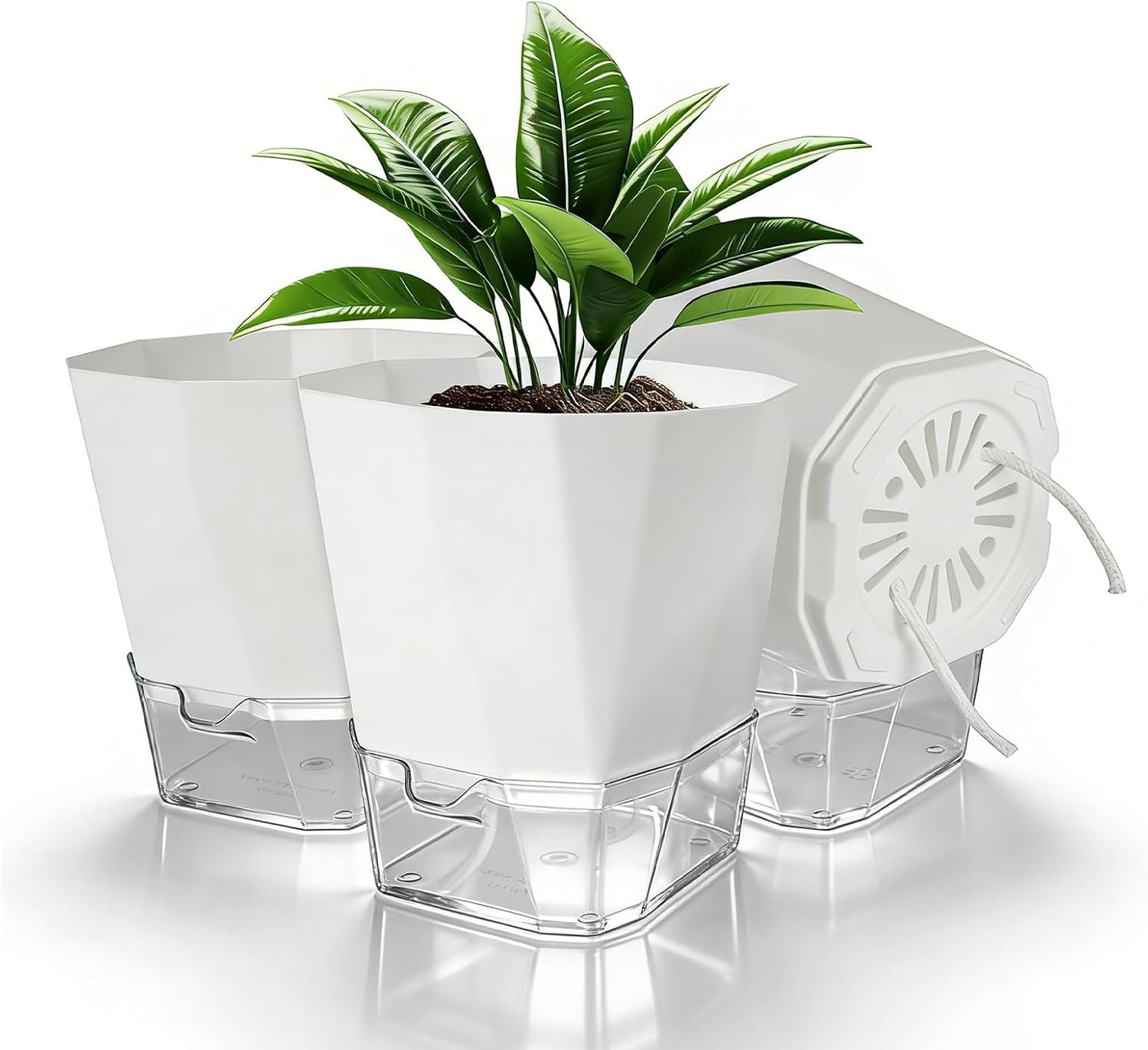 3er-set Blumentöpfe – Selbstbewässernd, Kunststoff – Mit Wasserreservoir – Für Drinnen Und Draußen – Weiß – 15,2 Cm