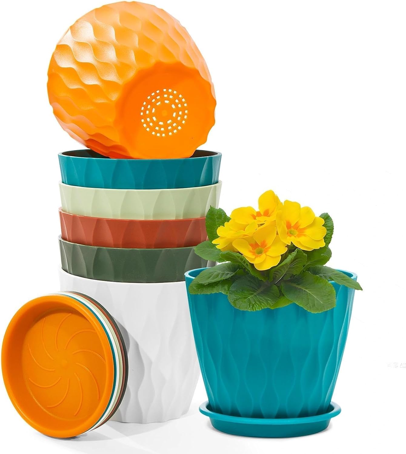 Kunststoff-blumentöpfe, 12,5 Cm – 6er-set – Mit Untersetzer – Mit Abflusslöchern – Für Drinnen Und Draußen – Weiß