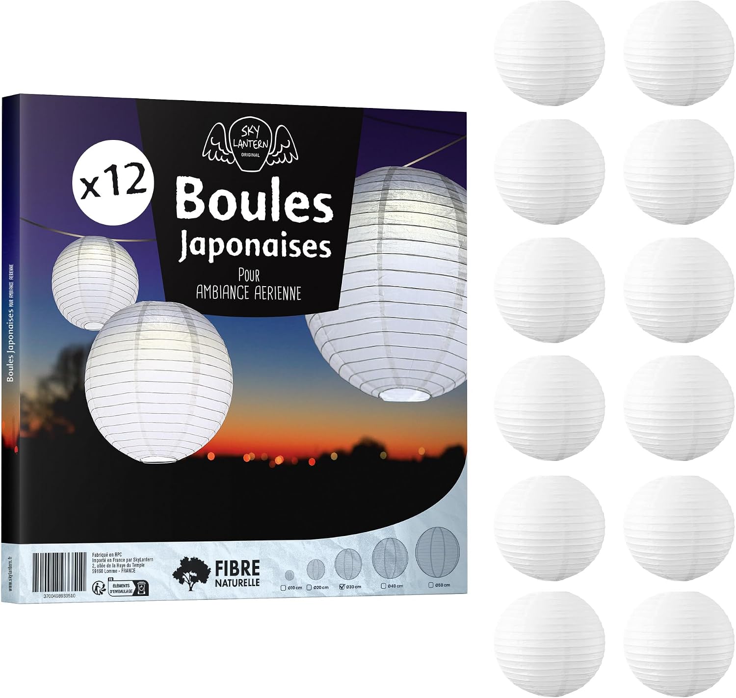 Papierlaternen – 12 Stück – 30 Cm, Weiß – Hängende Kugeln – Japanischer Stil – Hochzeitsdekoration