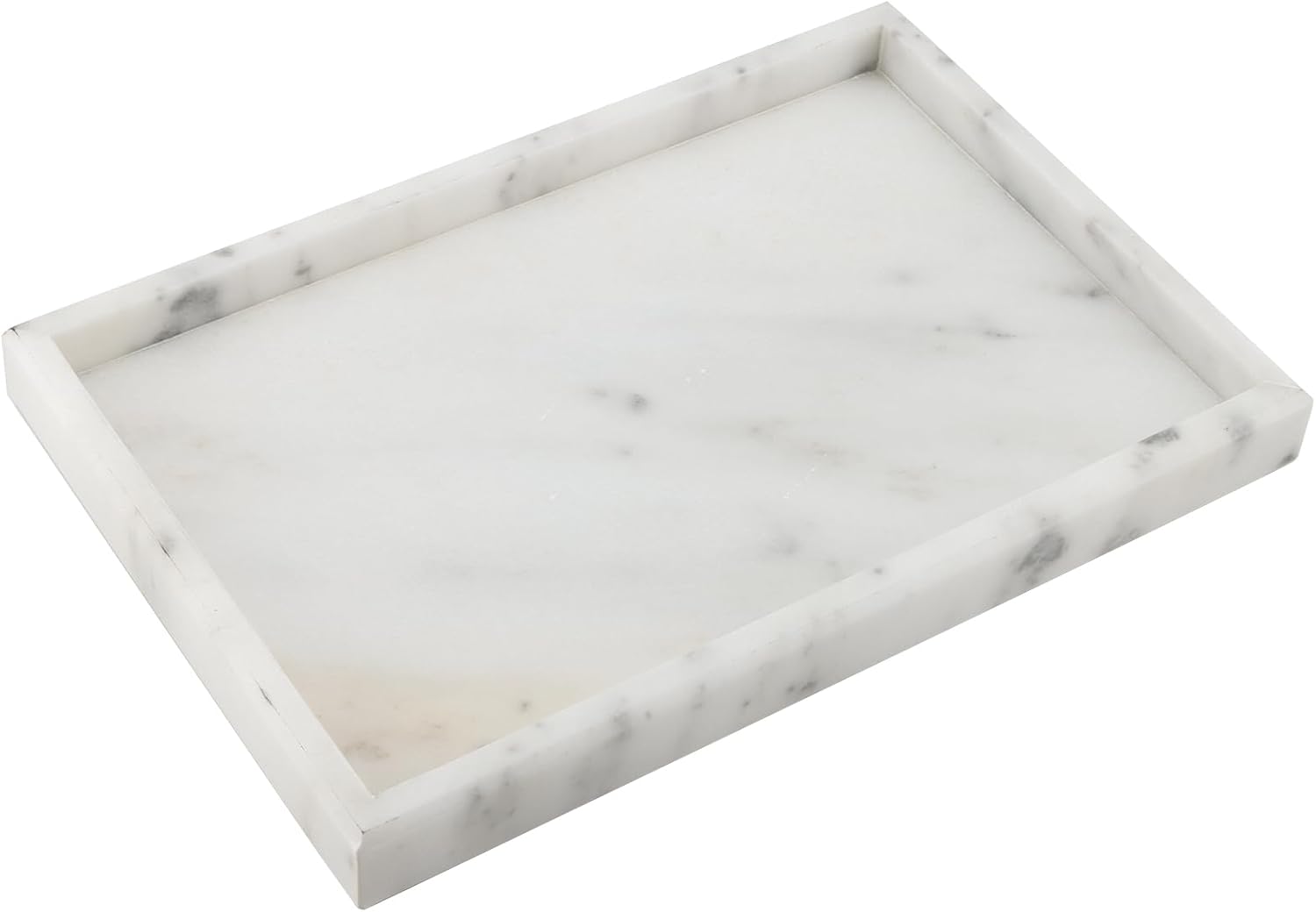 Tablett Aus Naturmarmor – 1 Stück – Sternenweißer Stein – Stabiler Dekoständer – Für Badezimmer Und Schminktisch – 30 X 20 Cm