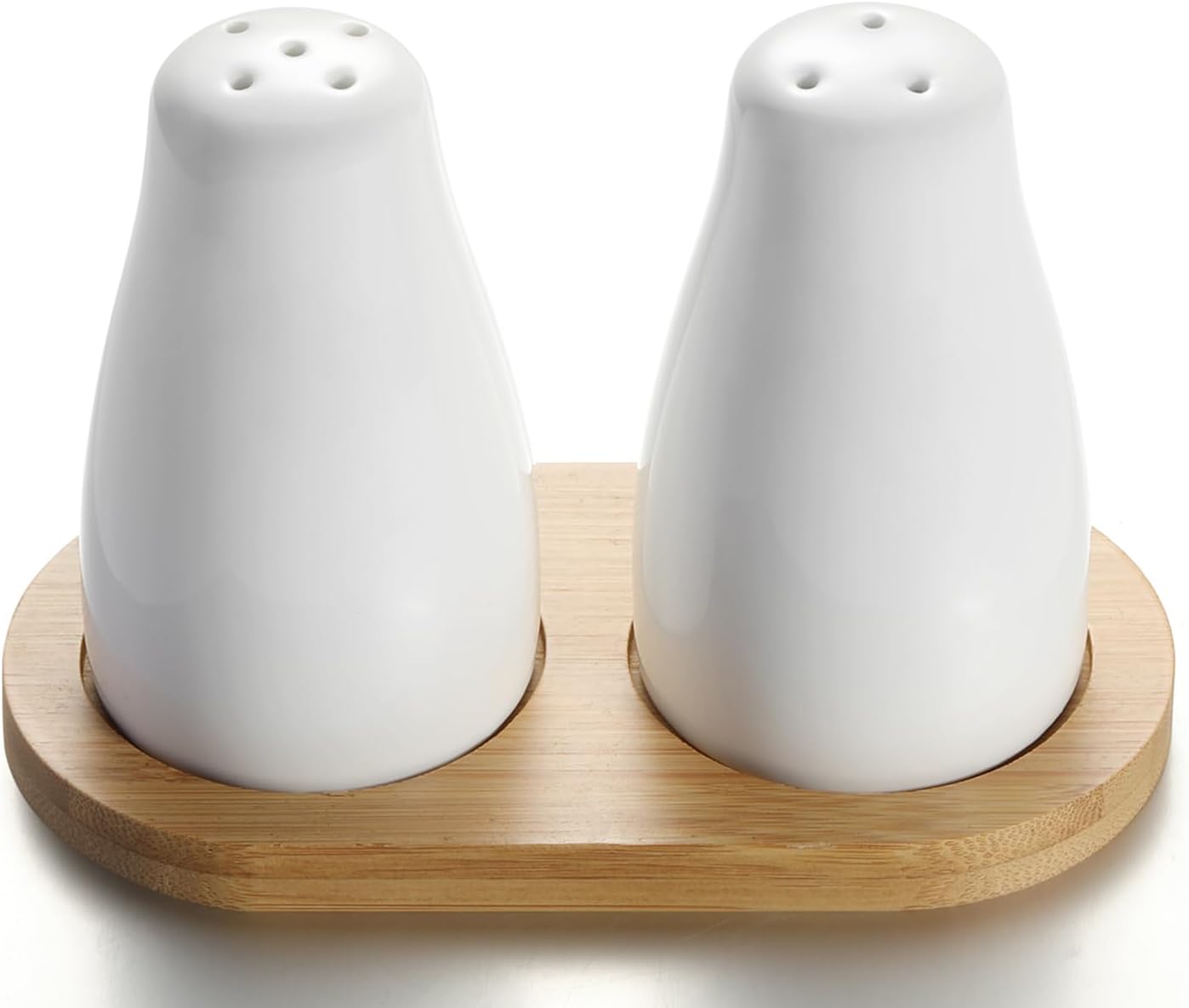 Jeiibrzui Keramik-salz- Und Pfefferstreuer-set – Modernes Weiß Mit Bambustablett – 2-teilig Für Die Küchendekoration – Ideal Zum Decken Eines Tisches Beim Abendessen Oder Grillen