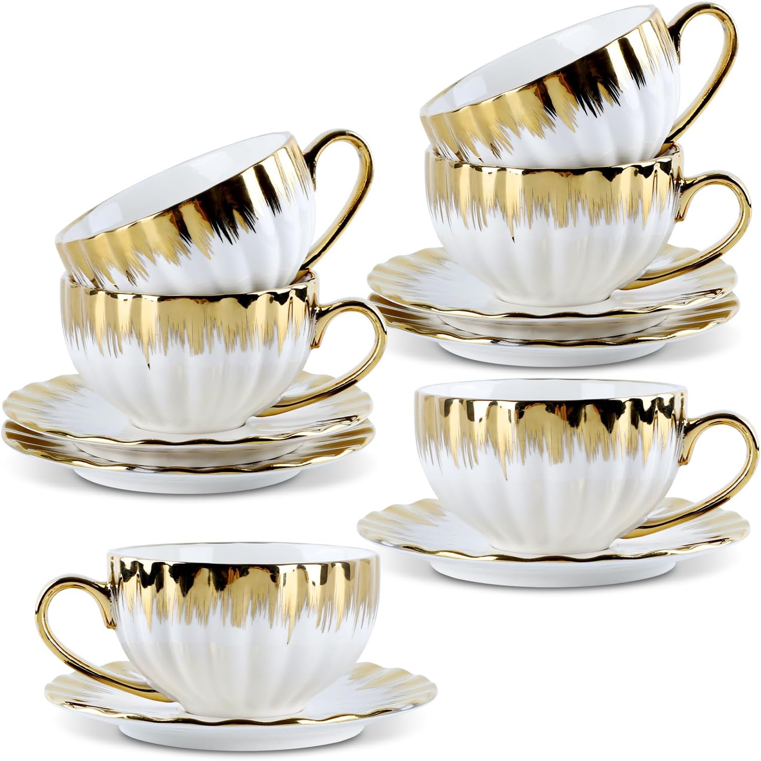 Jeiibrzui Porzellan-kaffee- Und Teeservice – 220 Ml – 6-teilig Mit Goldrand – Weiß – Für Espresso, Cappuccino Und Tee