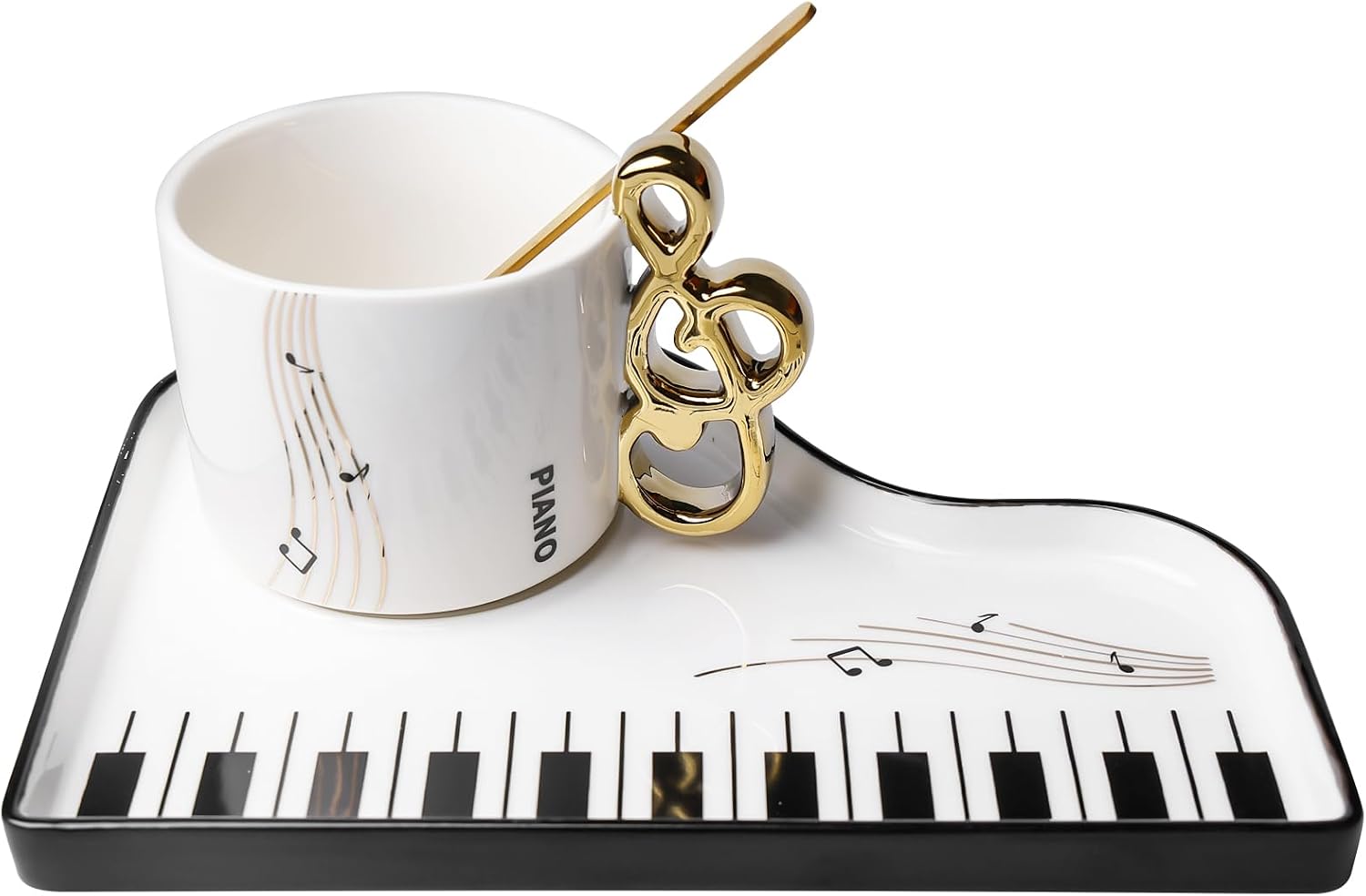 Jeiibrzui Keramik-kaffeetasse Mit Untertasse Und Löffel – 200 Ml – 1-teiliges Set – Geschenk Für Musikliebhaber – Weiß