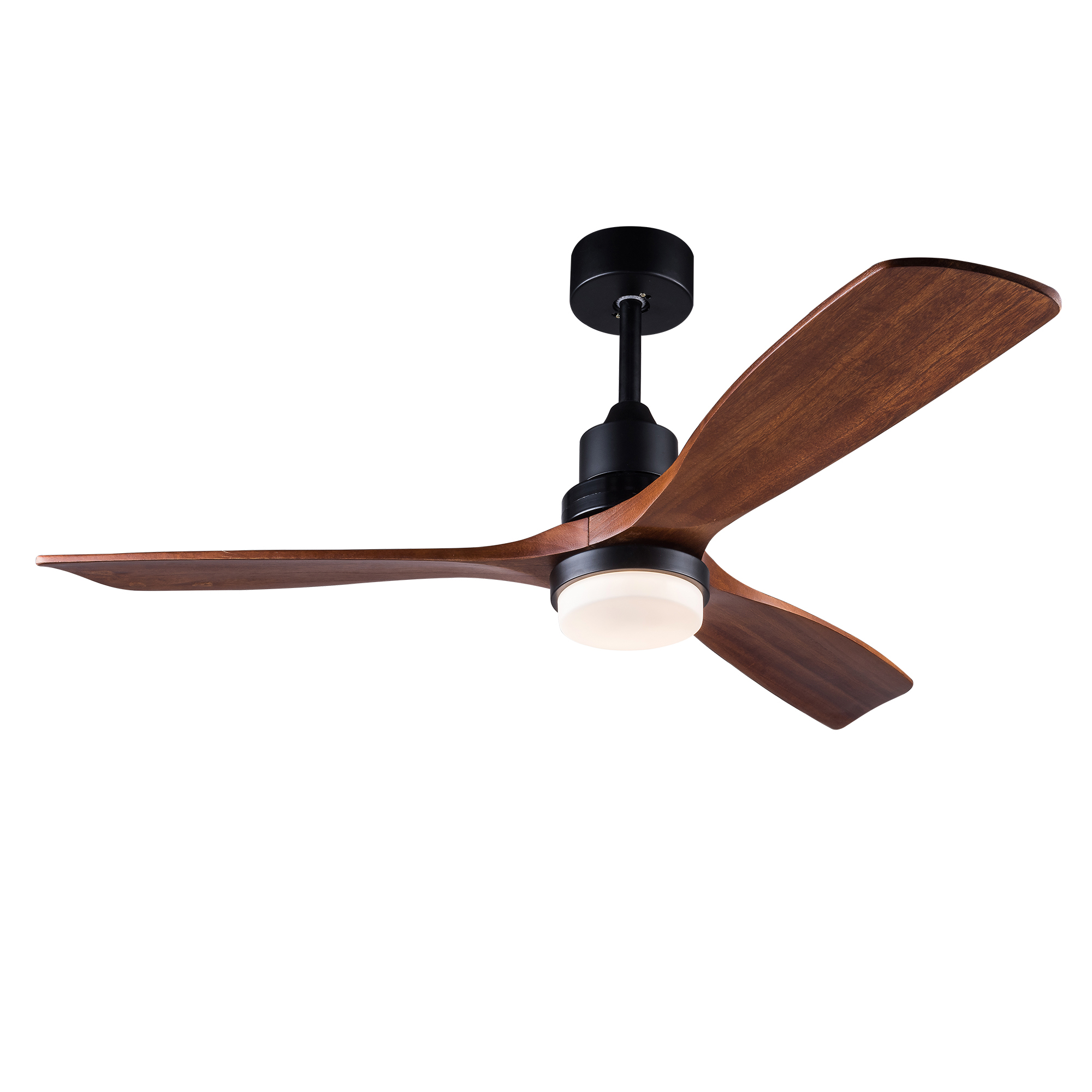 Deckenventilator Mit Beleuchtung 132 Cm, Fernbedienung Und Leiser Dc-motor, Massivholz, Moderner Stil, Schwarz Und Dunkler Nussbaum