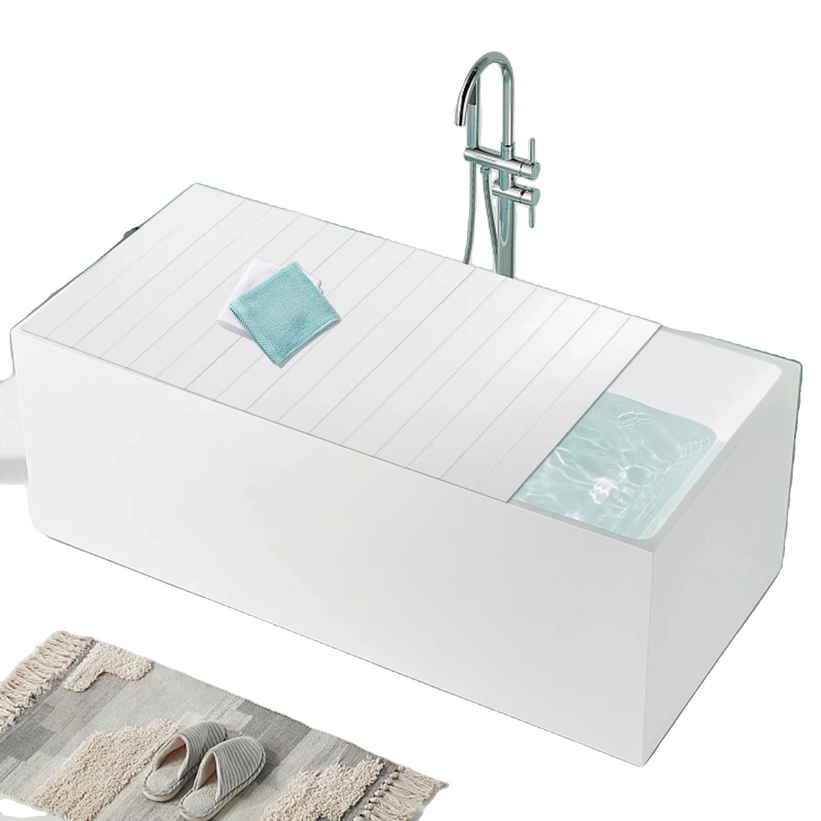 Faltbare Pvc-badewannenabdeckung, Wasserdicht Und Staubdicht, Hohe Tragfähigkeit, Weiss