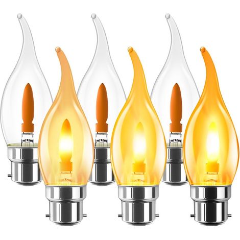 B22 Led-filamentlampe, 1 W Warmweiß, B22-lampe, Simuliert Flackernde Flammen, Ambientebeleuchtung, Flammenmodellierung, 1800 K Dämmerungslicht, Nicht Dimmbar, 6er-pack