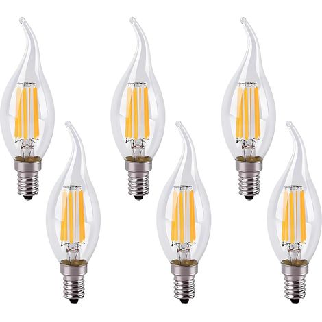 Dimmbare E14 Led-flammenlampe, 6 W (entspricht 0 W Halogen-glühbirne), Warmweiß 2700 K, Led-einbauleuchte Mit Kerzenflamme, 360°-abstrahlwinkel, 600 Lm, Cri 80, 6er-pack [energieklasse B]