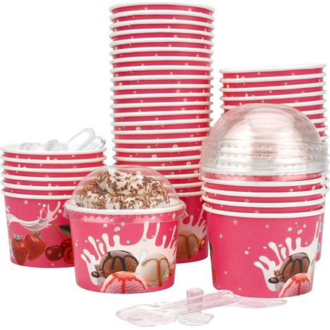 Eisbecher, 50 Stück Eisschalen Mit 50 Deckelpaaren Und Löffeln, Eisschalen, Dessertbecher Für Eiscreme, Frozen Yogurt, Suppe Und Kuchen (rosa)