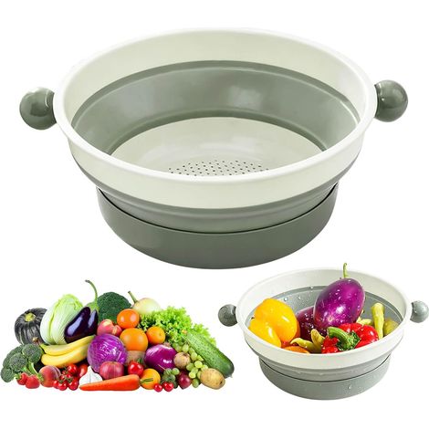 Zusammenklappbares Sieb (21 Cm) – Doppellagig – Faltbar – Kunststoff – Mit Abtropfschale – Für Obst Und Gemüse – Salate – Zusammenklappbar – Küchenhelfer – Platzsparend