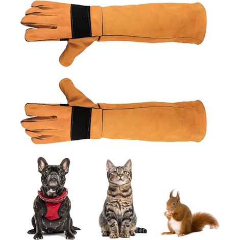 35 Cm Lange, Bissfeste Katzenhandschuhe, Schutzhandschuhe Gegen Beißvorfälle, Robuste Haustierhandschuhe, Bissfeste Arbeitshandschuhe Aus Leder, Für Training Und Fütterung Von Tieren (gelb)