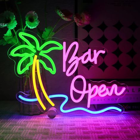 Neon-bar-schild „geöffnet“, Neon-wandpaneel Mit Palmenmotiv, Neon-wandleuchte Für Bars, Usb-led-schild „geöffnet“ Für Bierbars, Clubs, Geschäfte, Wohnungen, Kneipen, Männerhöhlen Und Partydekorationen