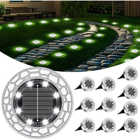 10er-pack Solar-außenleuchten, 8 Led-solar-außenleuchten, Edelstahl-led-solar-gartenleuchten, Für Rasen, Einfahrt, Gehweg, Terrasse, Kaltweiß [energieklasse G]