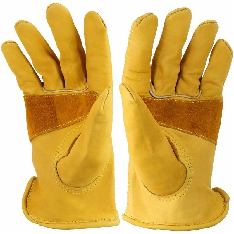 Hseamall Gants De Travail En Cuir De Vachette Grainé Avec Poignet, Gants De Jardinage Robustes Pour Hommes Et Femmes Pour Le Travail Dans La Cour, La Ferme, La Moto Xl 21x 17.5 X 2.3cm