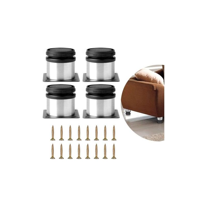 Pieds De Meuble Réglables , 4 Ensembles De Pieds De Meuble En Acier Inoxydable 5 X 5 Cm Pieds De Meuble Avec Vis Pour Meubles De Bureau