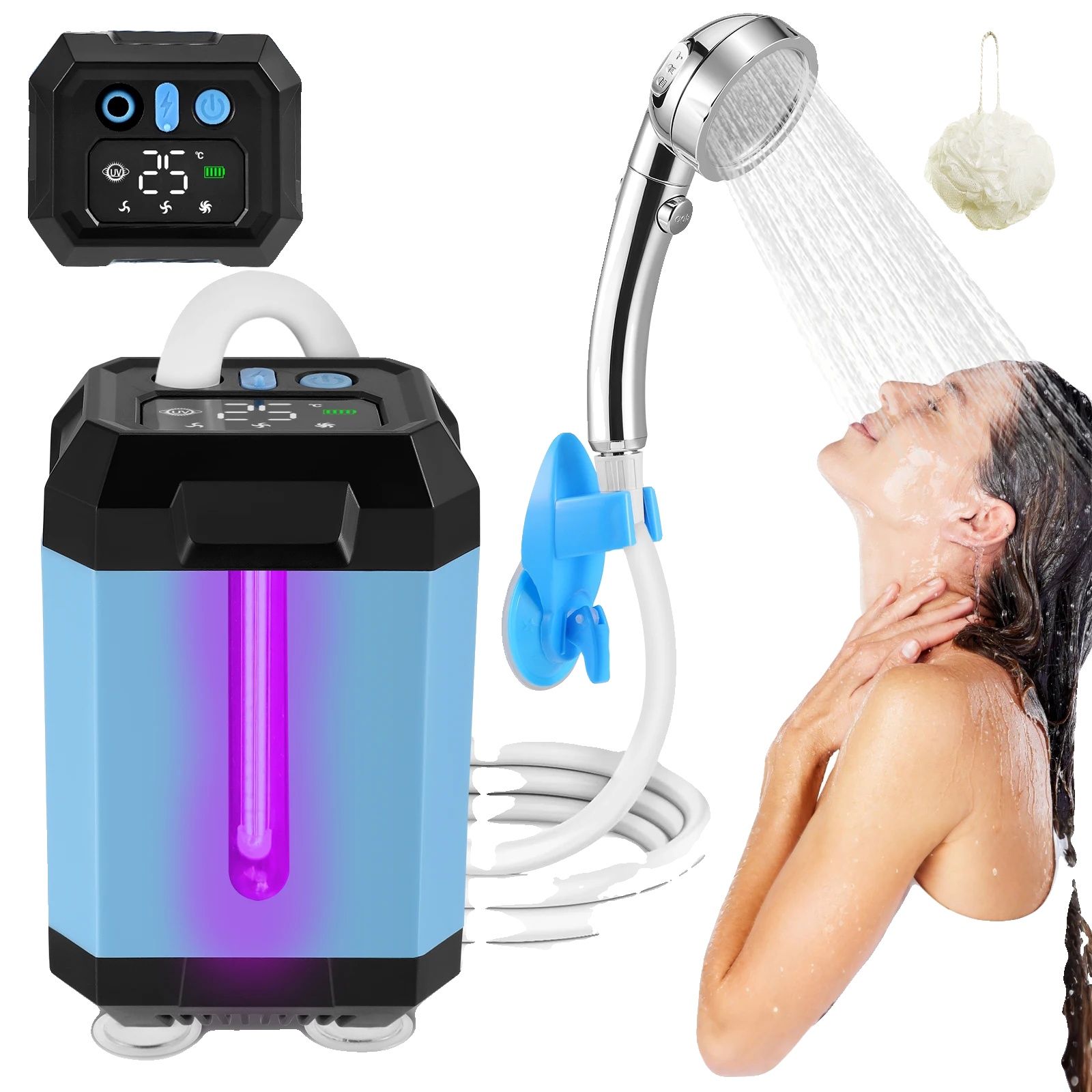 Tragbare Dusche, U-v Wasseraufbereitung, 6000mah Batterie, Blau