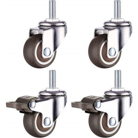 4 Möbelrollen Mit 2 Bremsen – 4 Schwerlast-möbelrollen – 38 Mm M8 X 20 Mm Gewinde, Gesamtlast 22 Kg X 4 – Lenkrollen, Transportrollen, Rollen