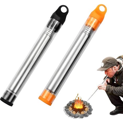 Taschenblasebalg, Edelstahl-feuerrohr, 2er-pack, Achtteiliger Taschenblasebalg Für Camping, Grillen, Picknick